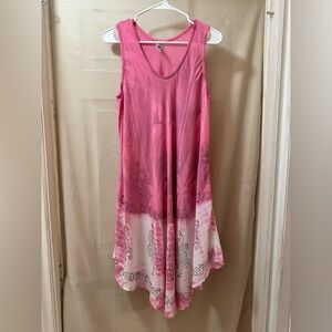 India Boutique Pink Tie Dye Boho Rayon Dress Free Size Flowy Beachy Hippie